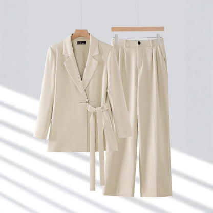 Elegant Belted Blazer Suit Set