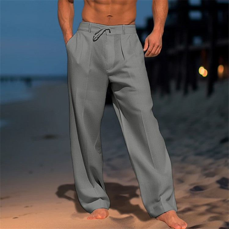 Pantalones relajados de hombre con cordón para primavera
