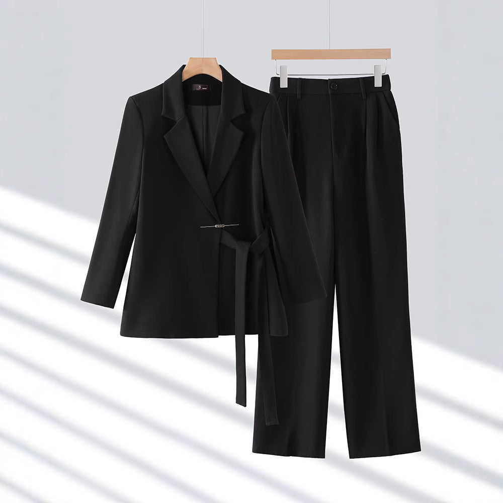 Elegant Belted Blazer Suit Set