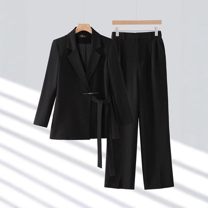Elegant Belted Blazer Suit Set