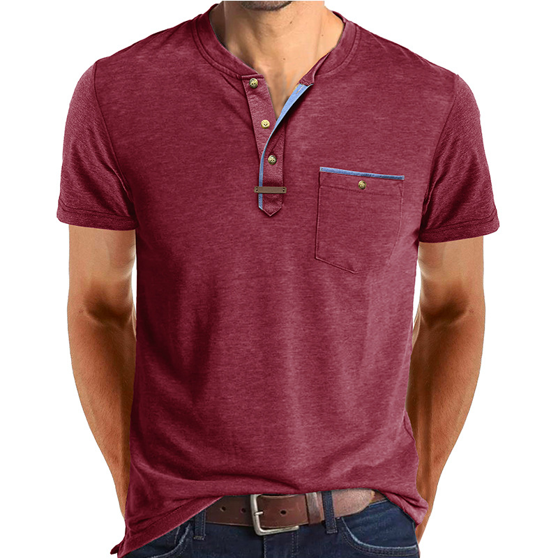 Camisa Clásica de Cuello Redondo con Bolsillo