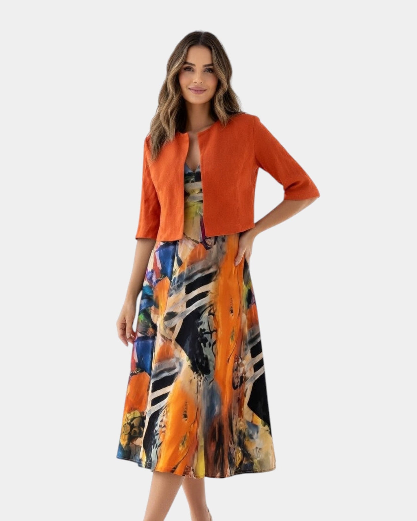 Stacy | Printed Fluid Midi Dress with Matching Jacket