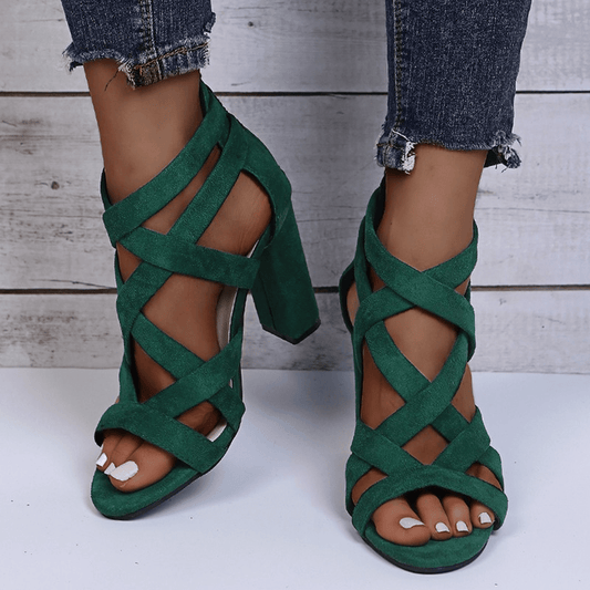 Zapatos de tiras con tacón grueso para mujer