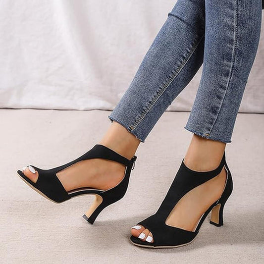 Women’s Ankle Strap Open Toe Real Leather Heels