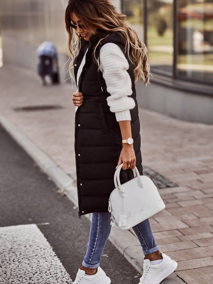 Women’s Long Hooded Winter Quilted Puffer Vest