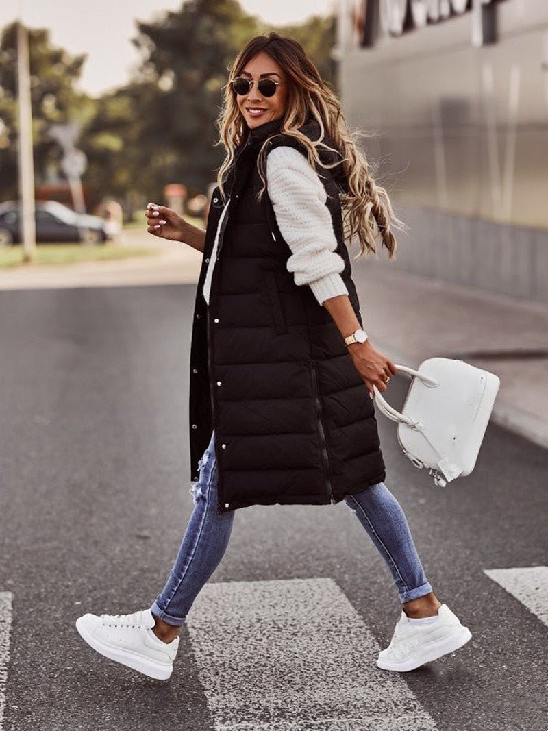 Women’s Long Hooded Winter Quilted Puffer Vest