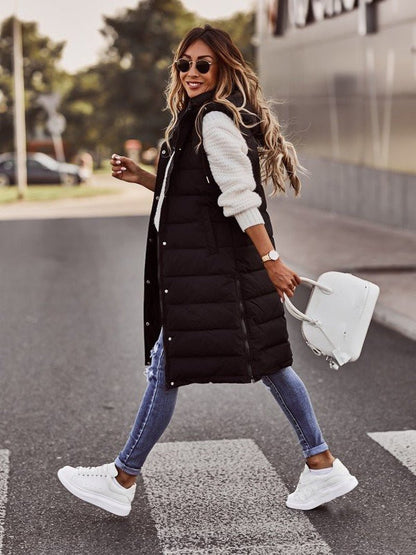 Women’s Long Hooded Winter Quilted Puffer Vest