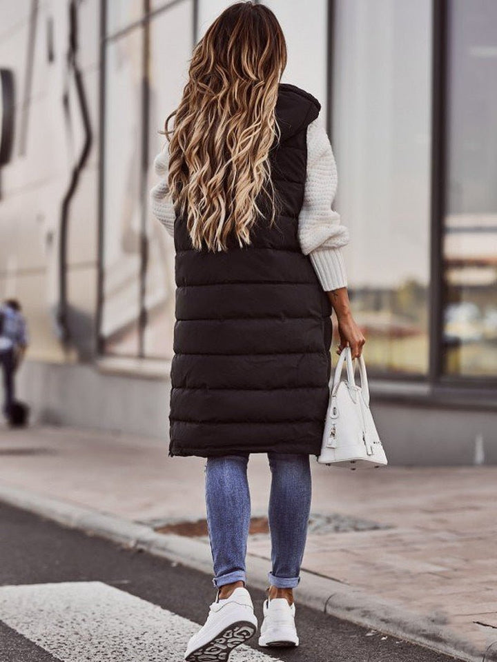 Women’s Long Hooded Winter Quilted Puffer Vest