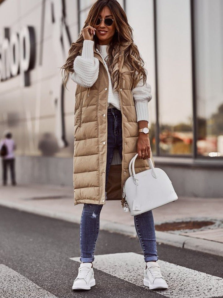 Women’s Long Hooded Winter Quilted Puffer Vest