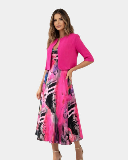Stacy | Printed Fluid Midi Dress with Matching Jacket
