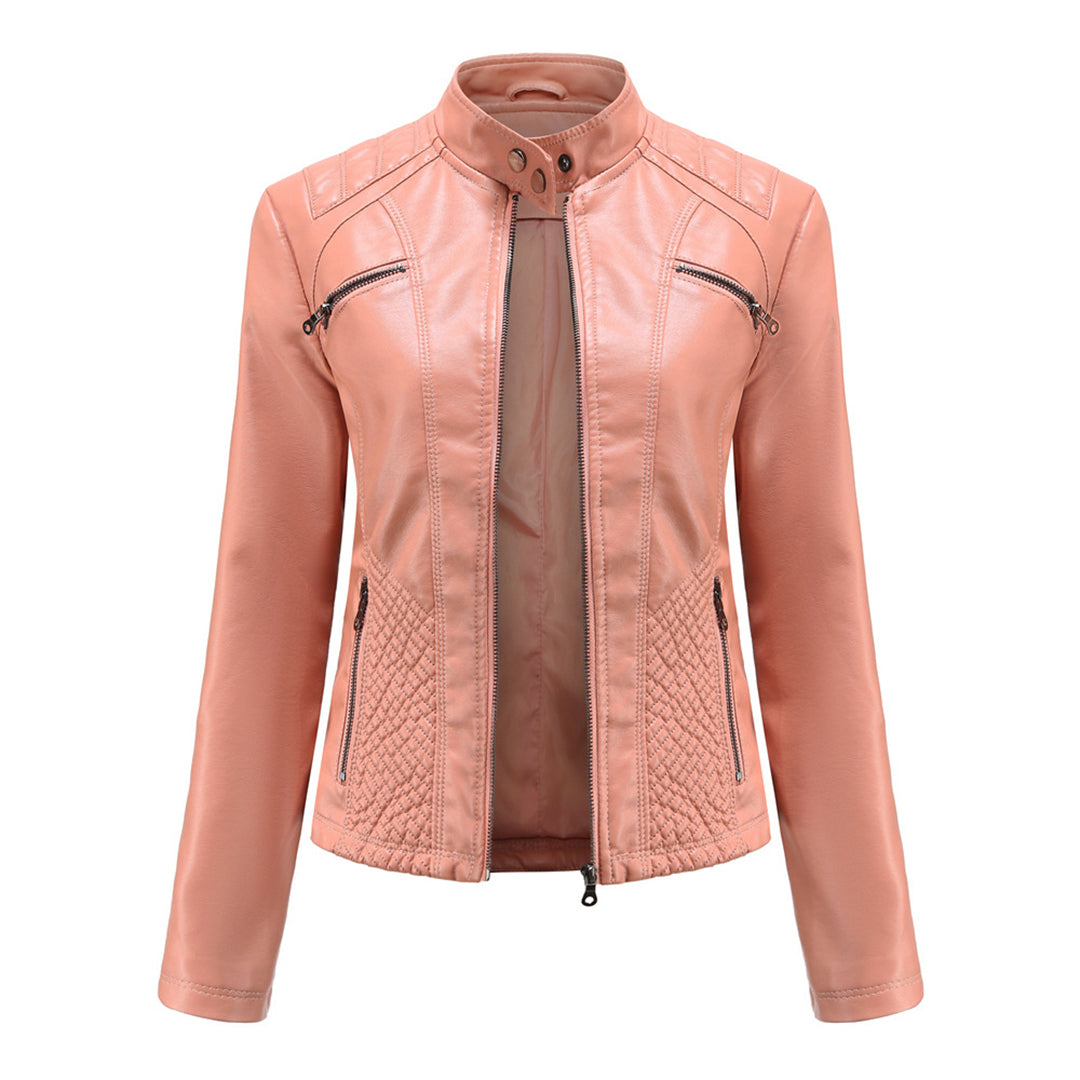 Chaqueta motera clásica con cremallera para mujer