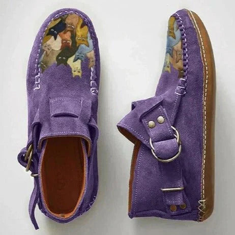 Zapatillas sin cordones de diseño artístico de gato para mujer