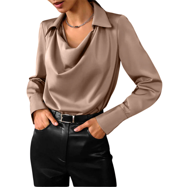 Women’s Drape Neck Long Sleeve Satin Blouses
