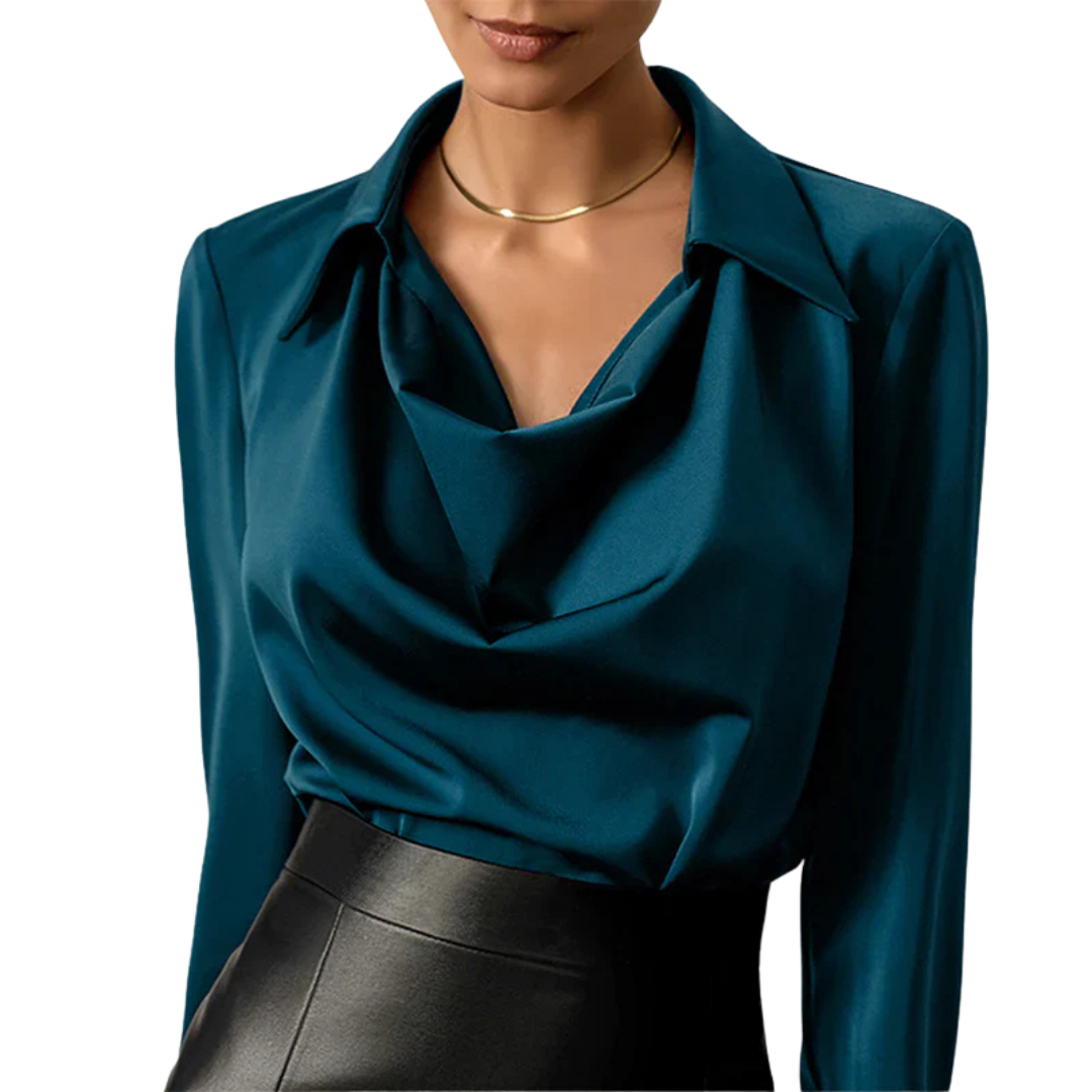 Women’s Drape Neck Long Sleeve Satin Blouses
