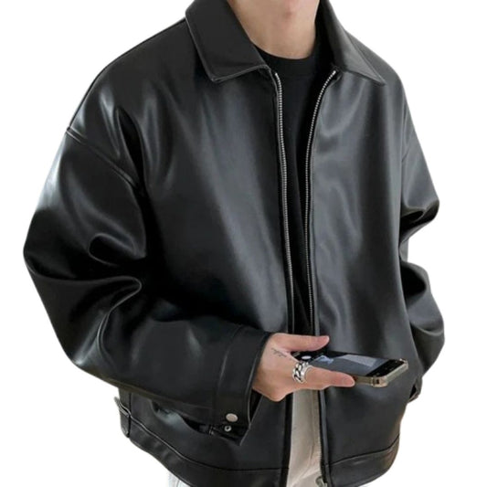 Cazadora bomber de cuero oversize para hombre