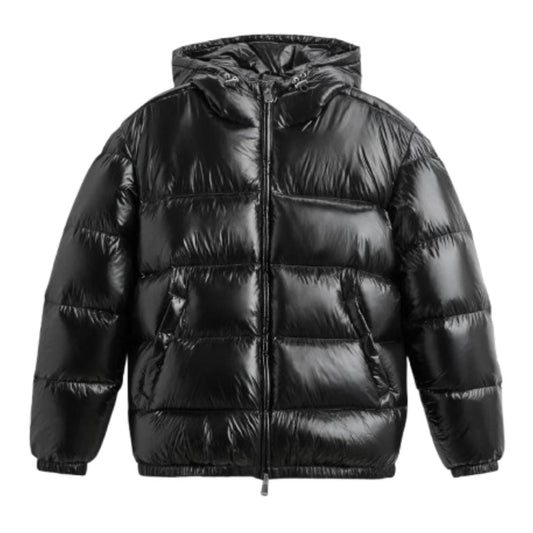 Chaqueta acolchada brillante con capucha para hombre
