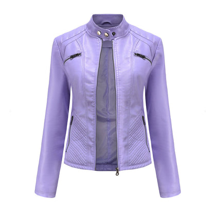 Chaqueta motera clásica con cremallera para mujer