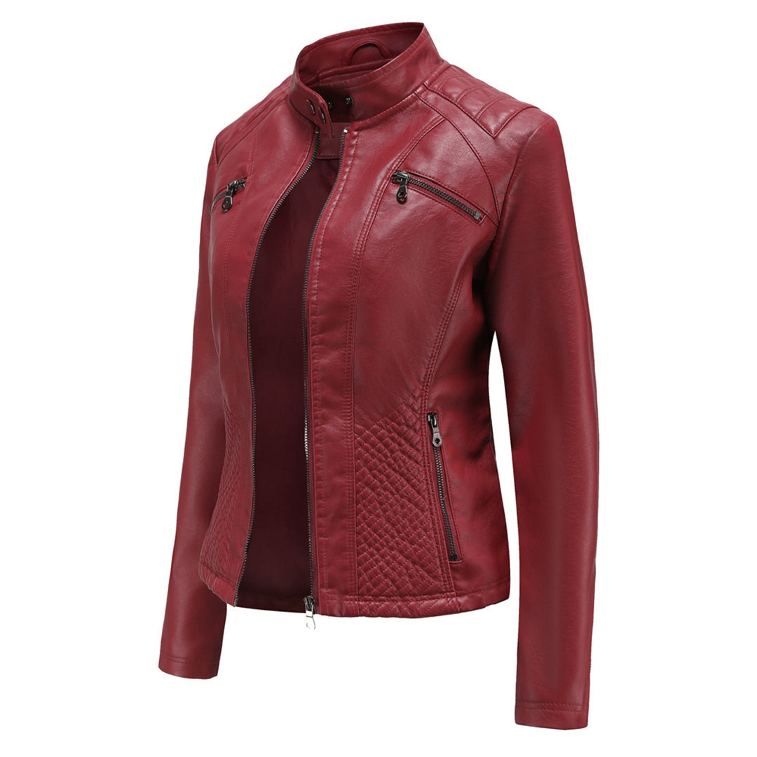 Chaqueta motera clásica con cremallera para mujer