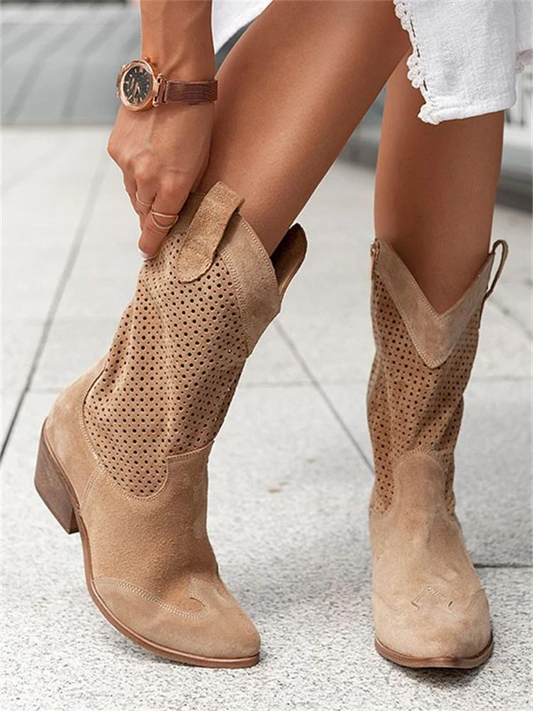 Botas vaqueras caladas de invierno para mujer