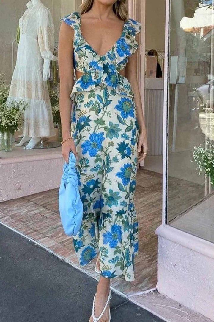 Floral Elegant Ruffle Maxi Dress