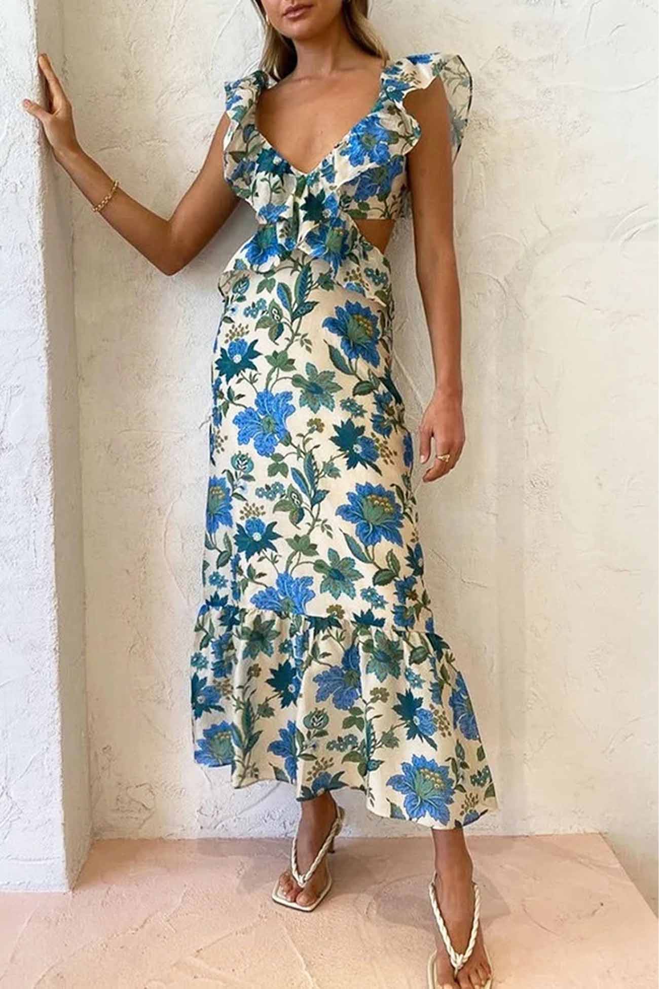 Floral Elegant Ruffle Maxi Dress