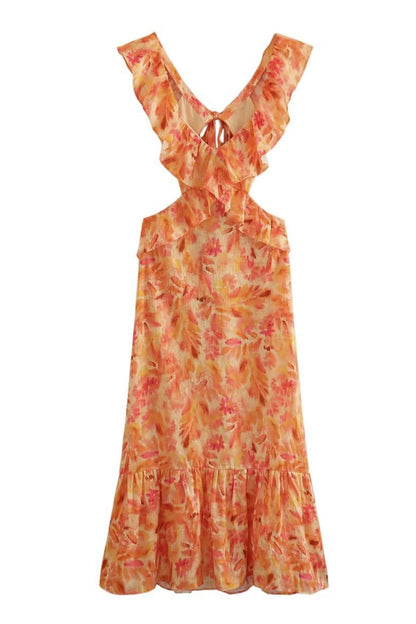 Floral Elegant Ruffle Maxi Dress