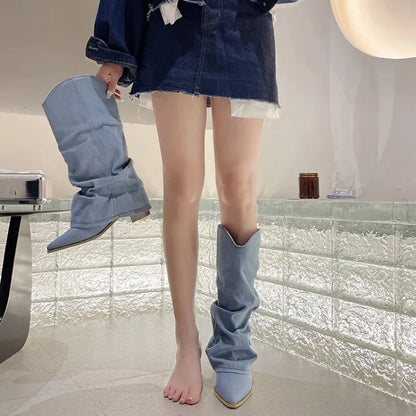 Denim Knee-High Women's Boots