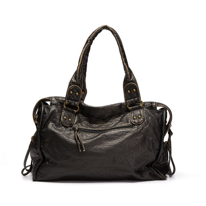 Chic Vintage Black Leather Handbag