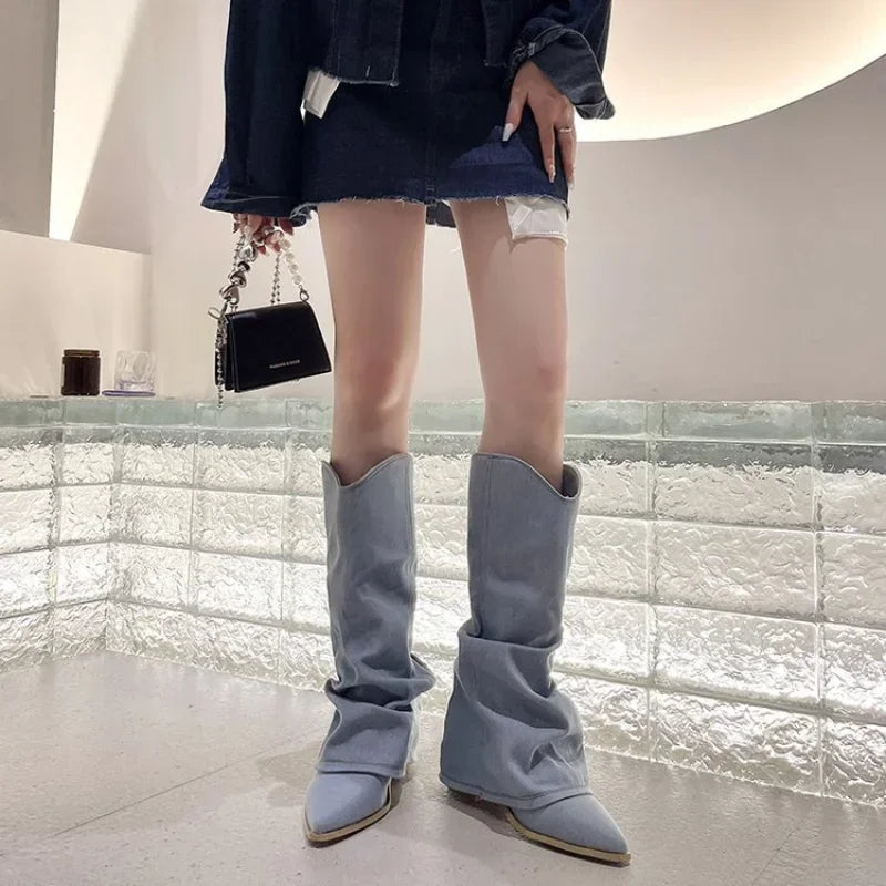 Denim Knee-High Women's Boots