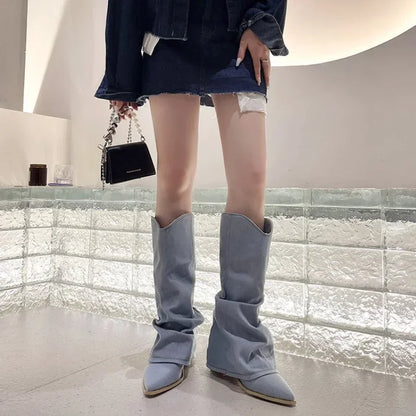 Denim Knee-High Women's Boots