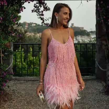 Women’s Cocktail Dress with Fringe Feathers