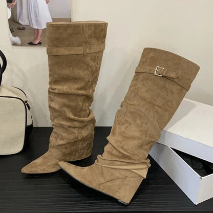 Women’s Leather Thigh-High Boots with Buckle