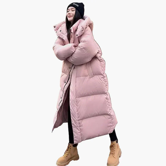 Abrigo acolchado largo con capucha para mujer