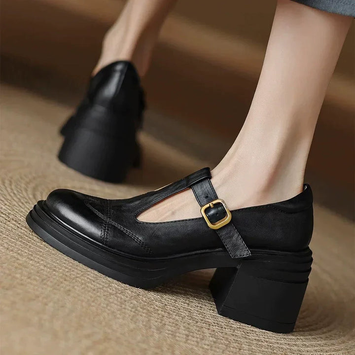 Classic Women’s Leather T-Strap Shoes