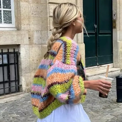 Cozy Multicolor Knitted Cardigan for Women