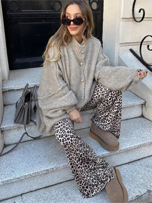 Cárdigan de punto con botones de corte holgado de invierno para mujer