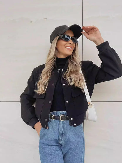 Women’s Casual Pocket Front Bomber Jacket