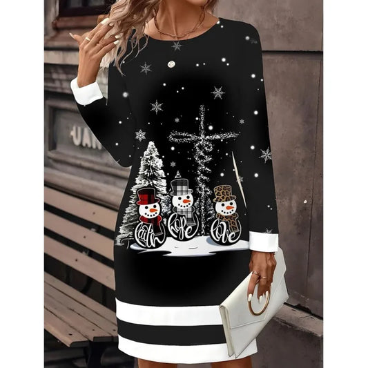 Women’s Snowman Print Christmas Sweater Dress
