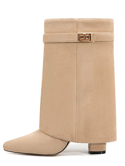 Botas bucaneras de cuero para mujer con hebilla