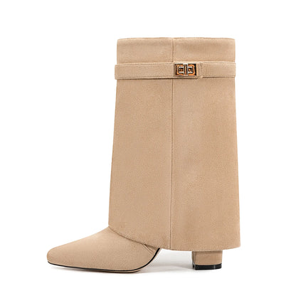 Botas bucaneras de cuero para mujer con hebilla