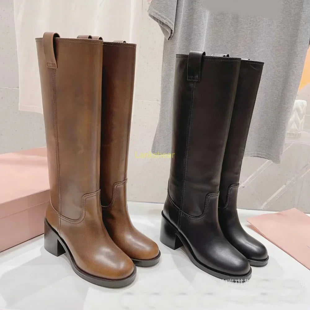 Elegant Leather Knee High Boots