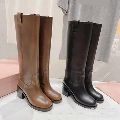 Elegant Leather Knee High Boots