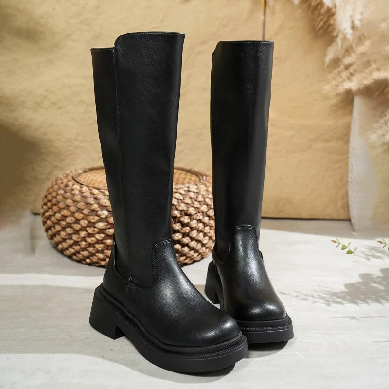 Sleek Leather Knee High Boots
