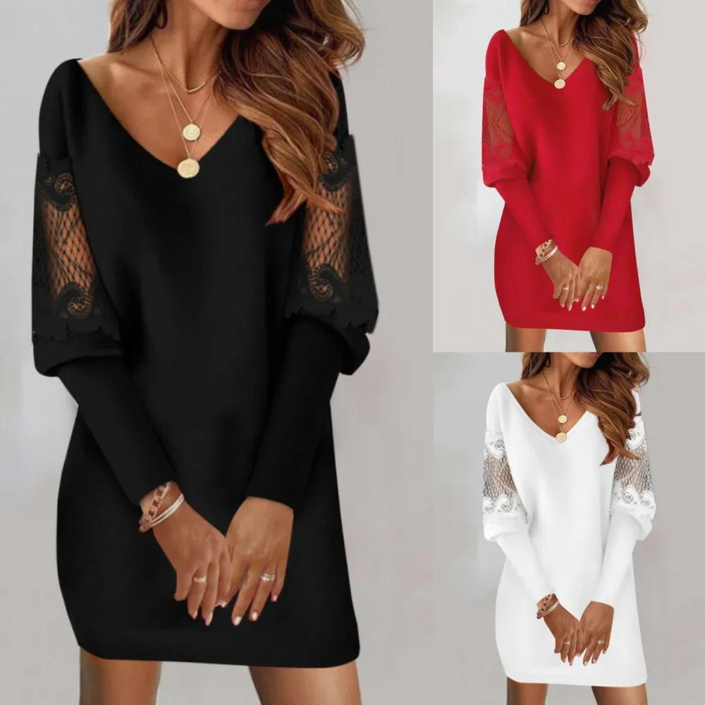 Vestido Cómodo con Mangas de Encaje Elegante