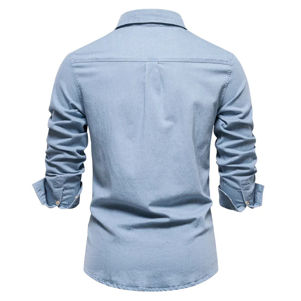 Men’s Light Blue Denim Button-Up Shirt