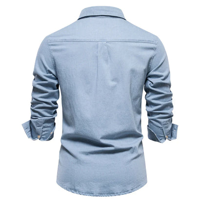 Men’s Light Blue Denim Button-Up Shirt