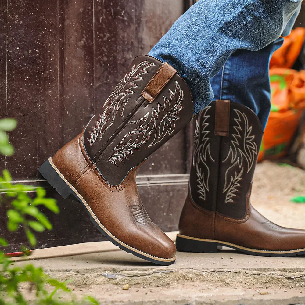 Western Style Leather Cowboy Boots for Men