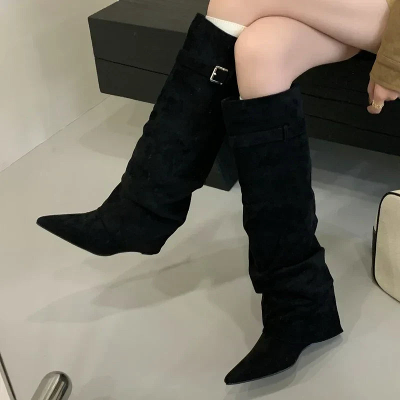 Women’s Leather Thigh-High Boots with Buckle