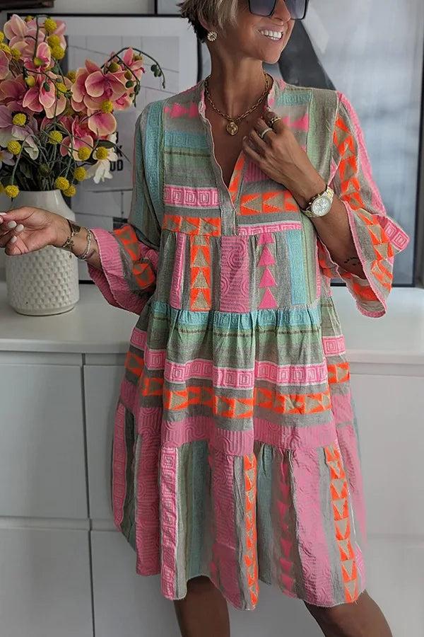 Patterned Flowing Midi Dress