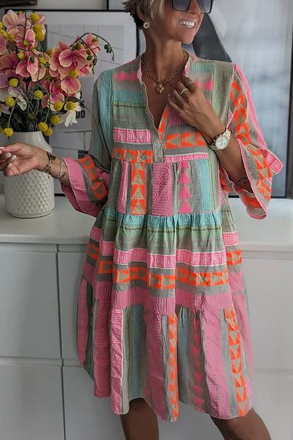 Patterned Flowing Midi Dress
